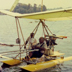 Ray Wijewardene with one of his fully collapsible, experimental light aircraft fitted with floats to take off from and land on inland water bodies (he demonstrated it at over 30 lakes and reservoirs in Sri Lanka during the 1980s)
